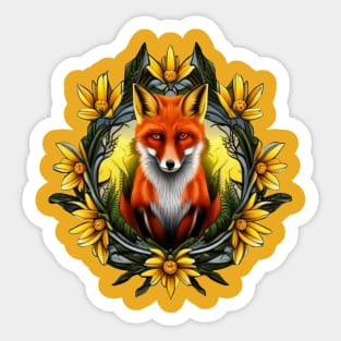 A Red Fox Surrounded By Tickseed Mississippi State Tattoo Art Sticker